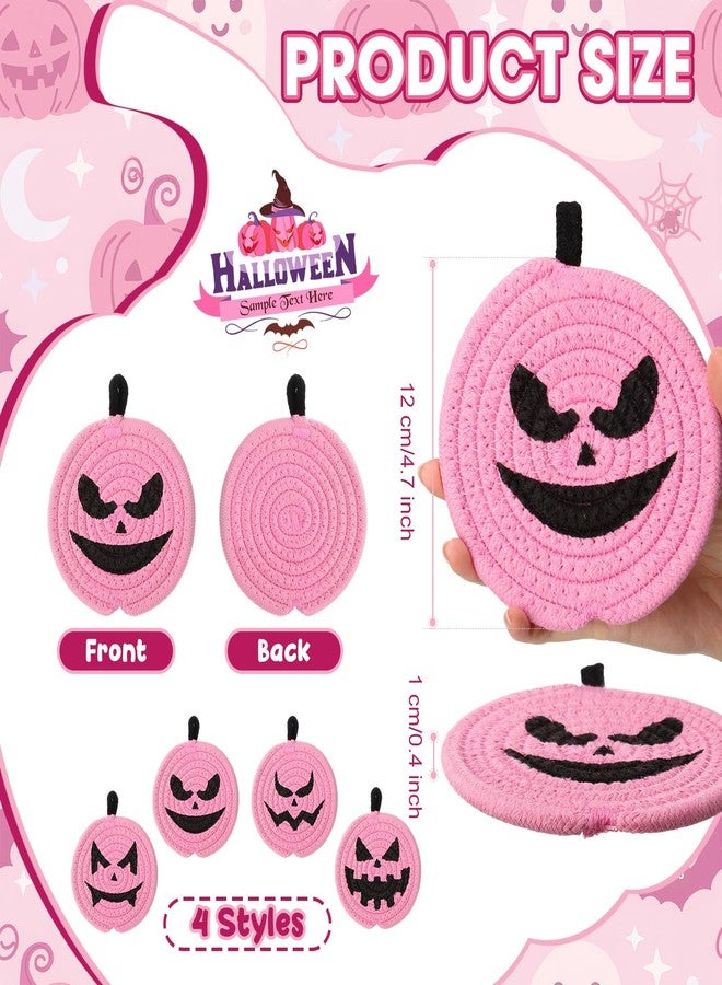LemonRoad 4 Pcs Halloween Pumpkin Coaster Pink Black Pumpkin Cotton Coasters 4.7 Inch Absorbent Cup Mat Pad Cup Place Mats for Drinks Beverage Home Office Halloween Party Decor Gifts - Image 2